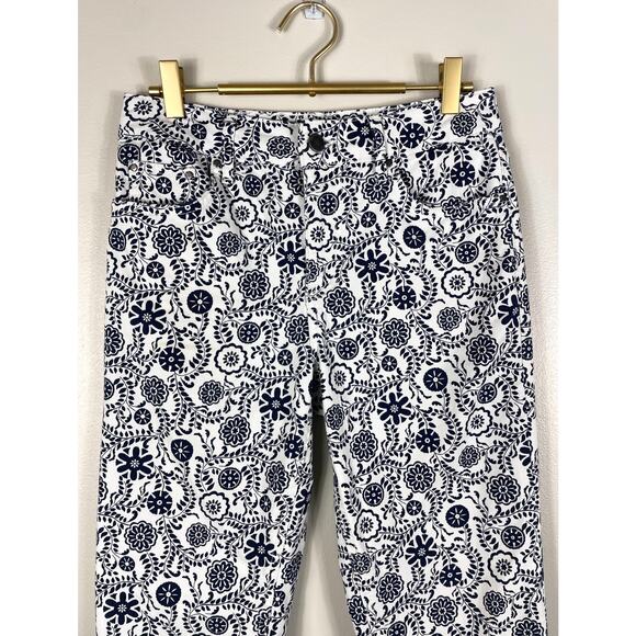 Boden Girlfriend Pants Ivory Opulent Floral Garden Navy Size 4 Regular Classic - Picture 4 of 11
